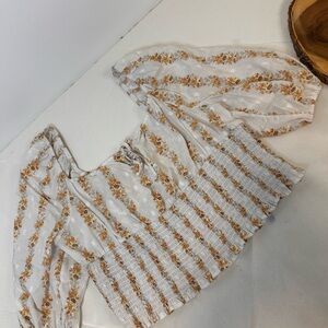 American Eagle Boho White Peasant‎ Cropped Blouse with Floral Print Women’s XL